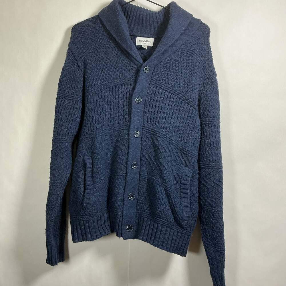 Goodfellow & Co Men's Blue Textured Knit Shawl Collar Cardigan Sweater Medium